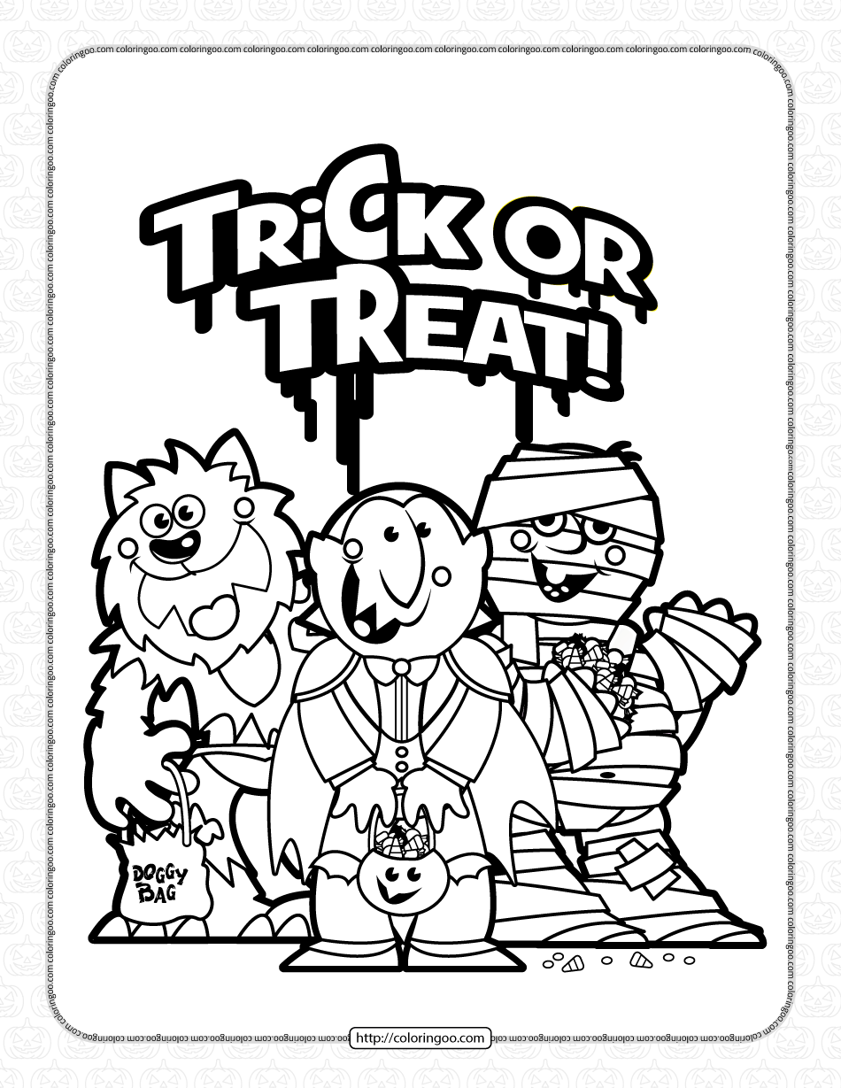 Halloween trick or treat coloring pages