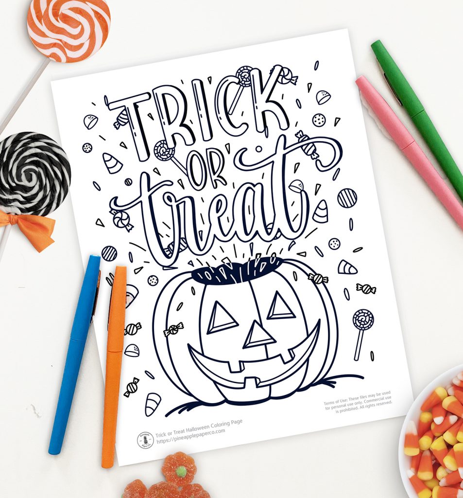 Free trick or treat coloring page