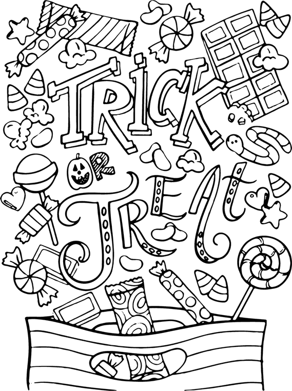 Trick or treat coloring page