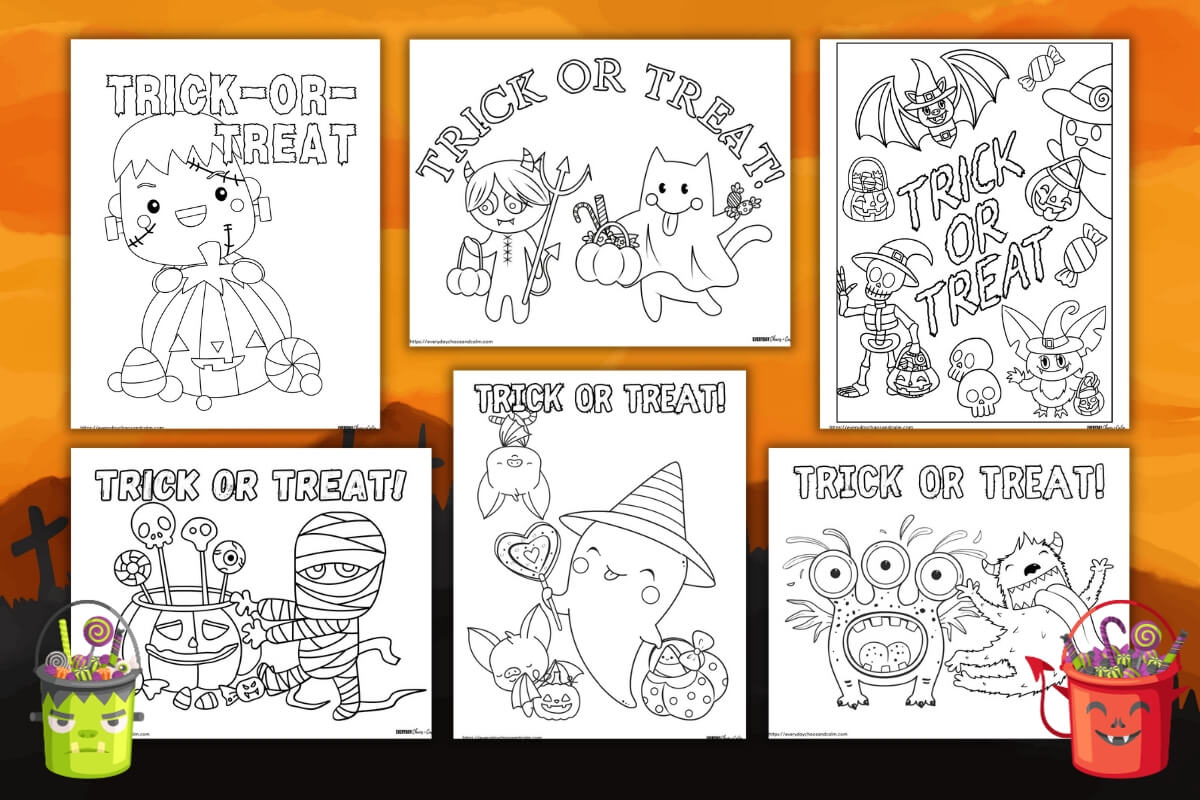 Free printable trick or treat coloring pages