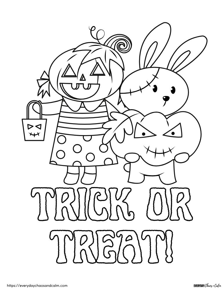 Free printable trick or treat coloring pages