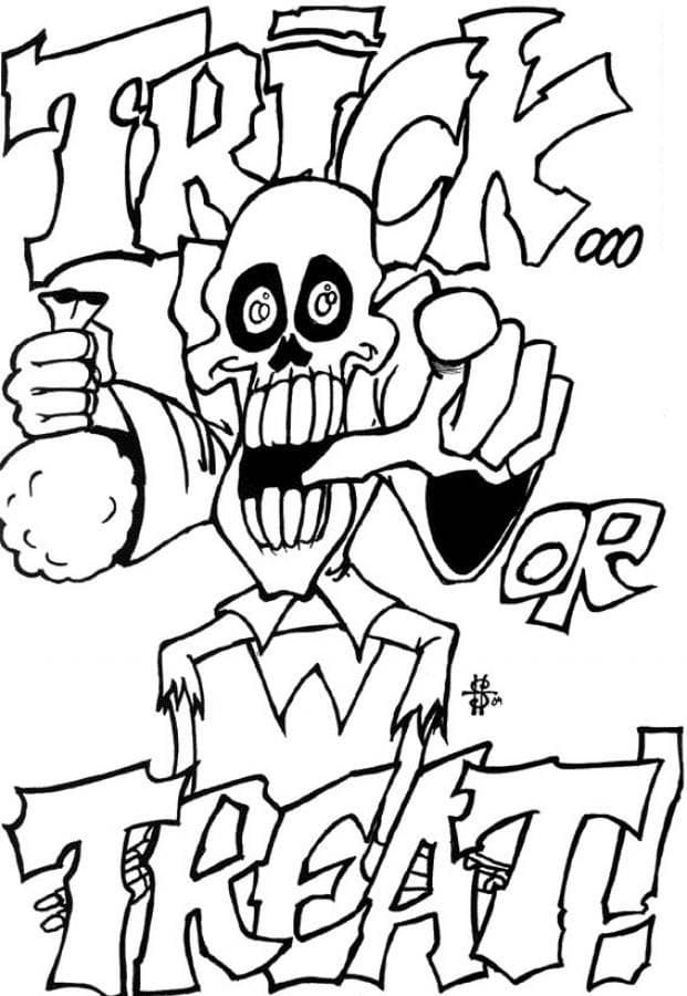 Drawing of trick or treat coloring page