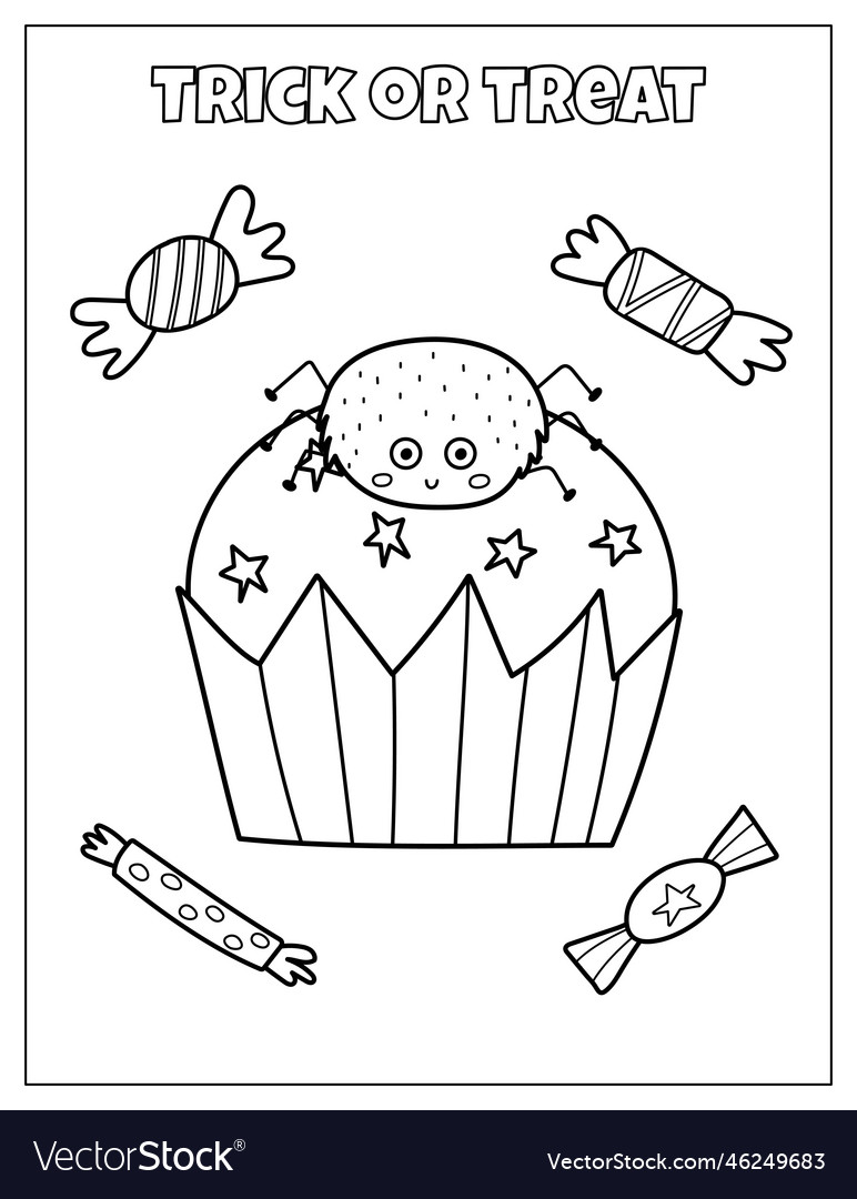 Trick or treat halloween coloring page with cute vector image