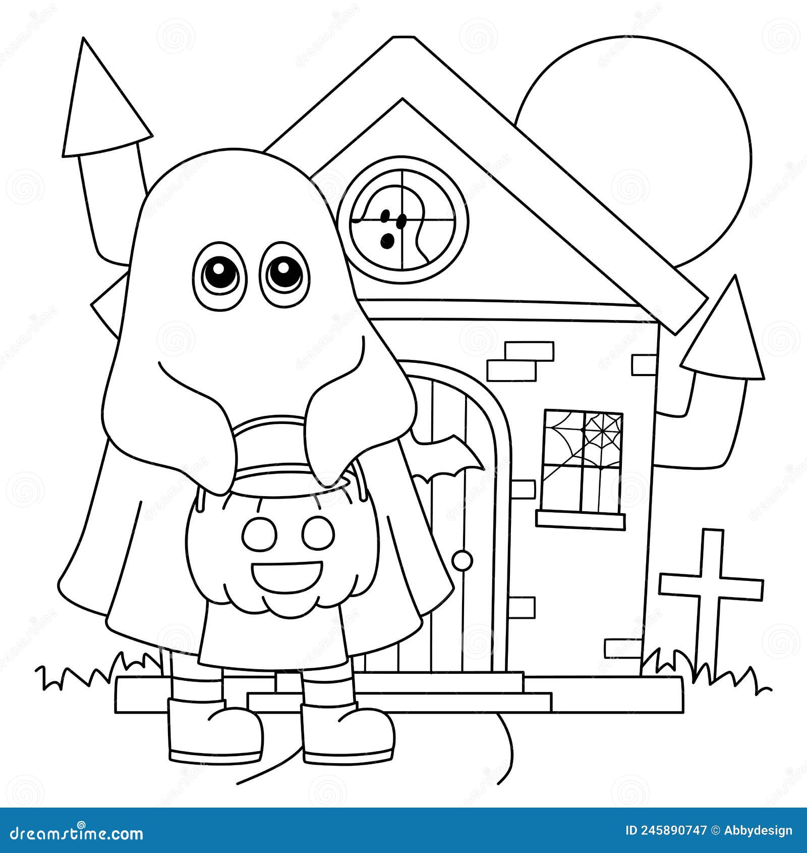 Ghost trick or treating halloween coloring page stock vector