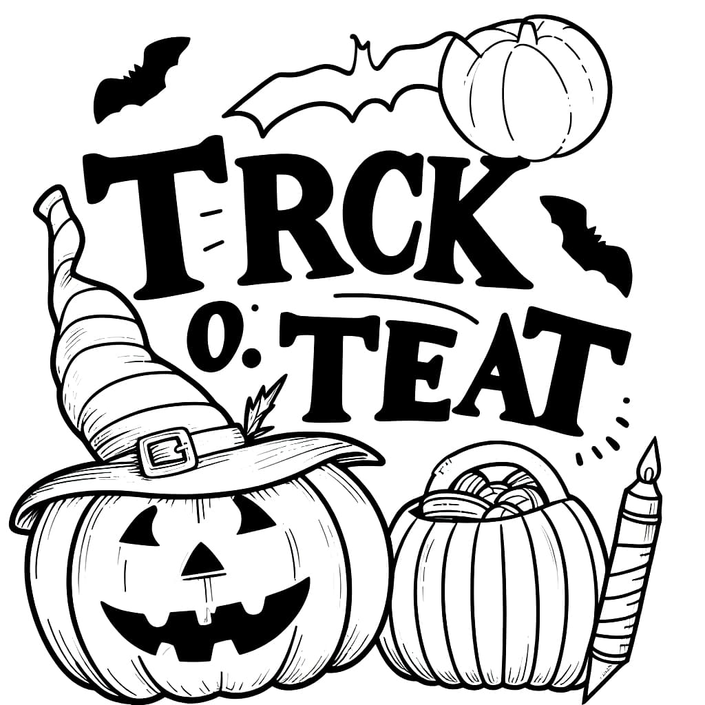 Halloween trick or treat image coloring page