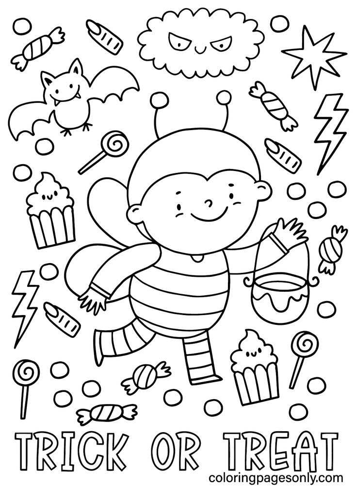 Trick or treat coloring pages