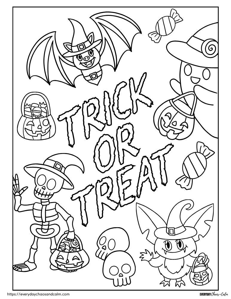 Free printable trick or treat coloring pages