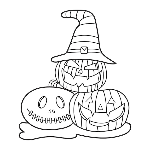 Premium vector trick or treat coloring page halloween coloring page for kids