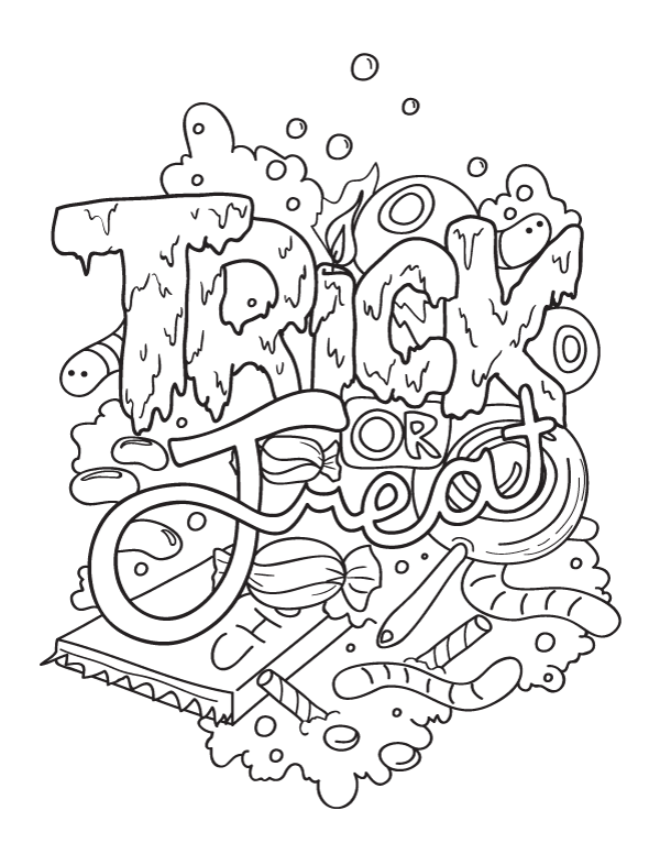 Printable trick or treat coloring page