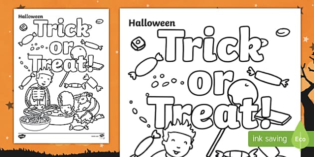 Halloween trick or treat sweets coloring page teacher