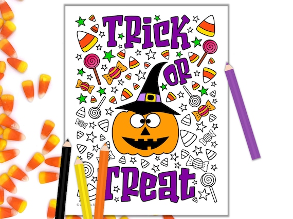 Cute halloween coloring page trick or treat jack olantern coloring page halloween printable kids coloring page pdf download