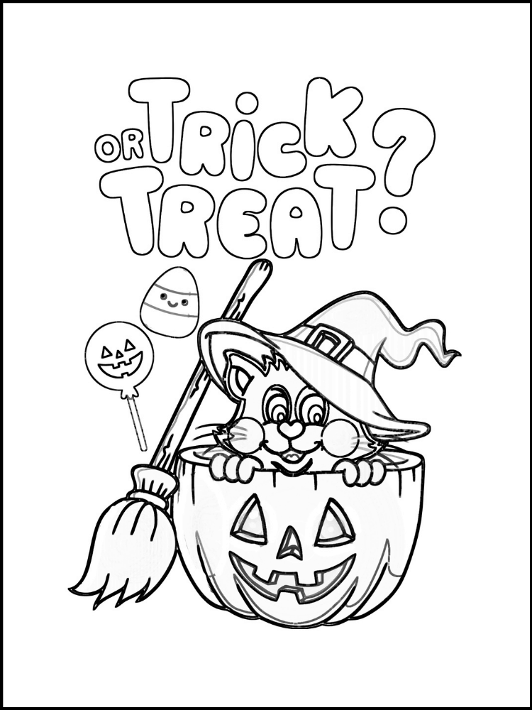 The cutest trick or treat coloring pages