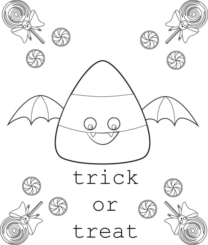 Printable cute trick or treat coloring page