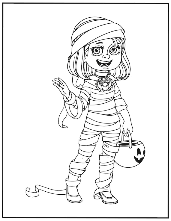 Kids halloween coloring pages trick or treat coloring book mummy pumpkin candy witches easy