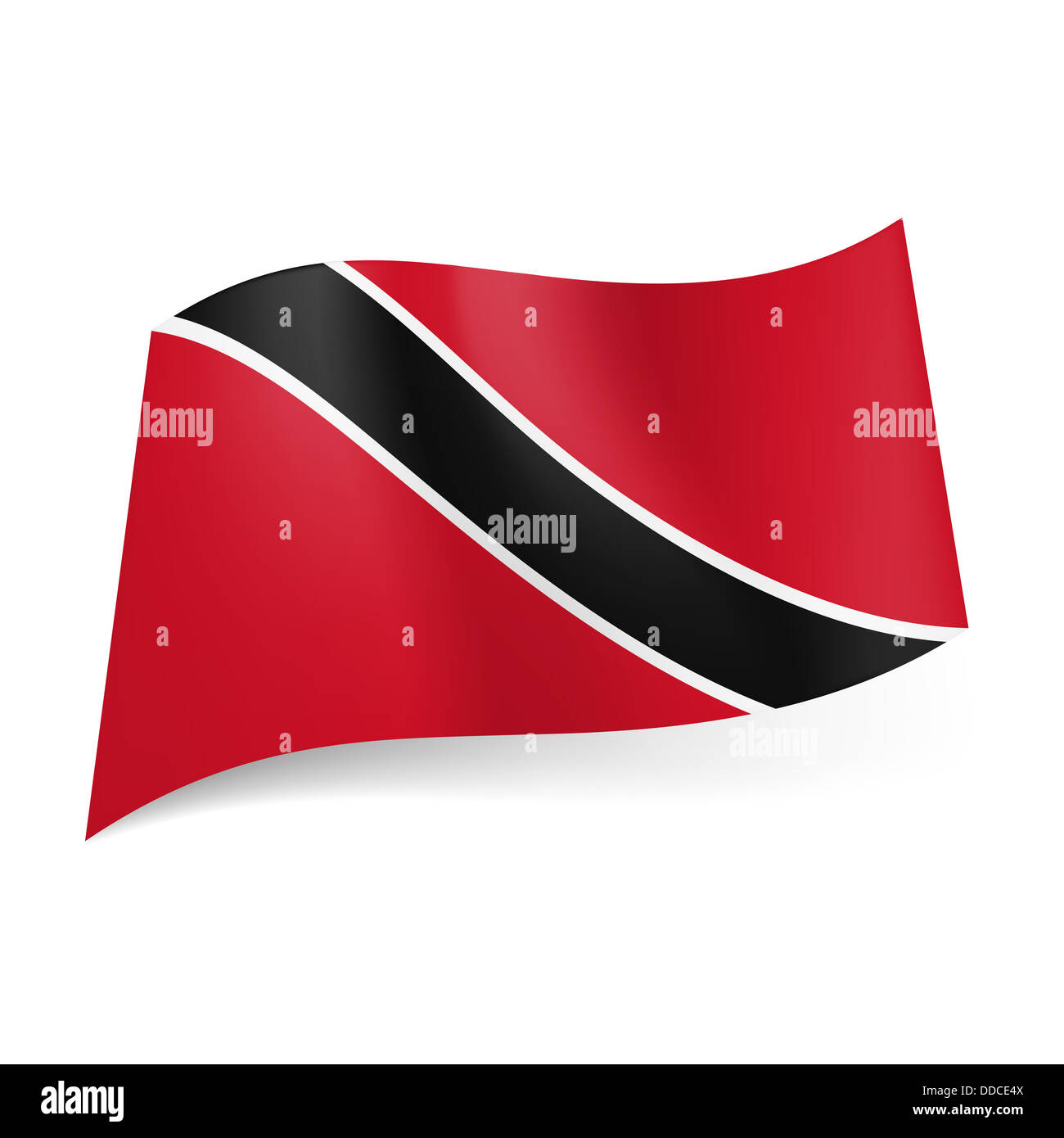 National flag of trinidad and tobago black diagonal stripe with white border on red background stock photo