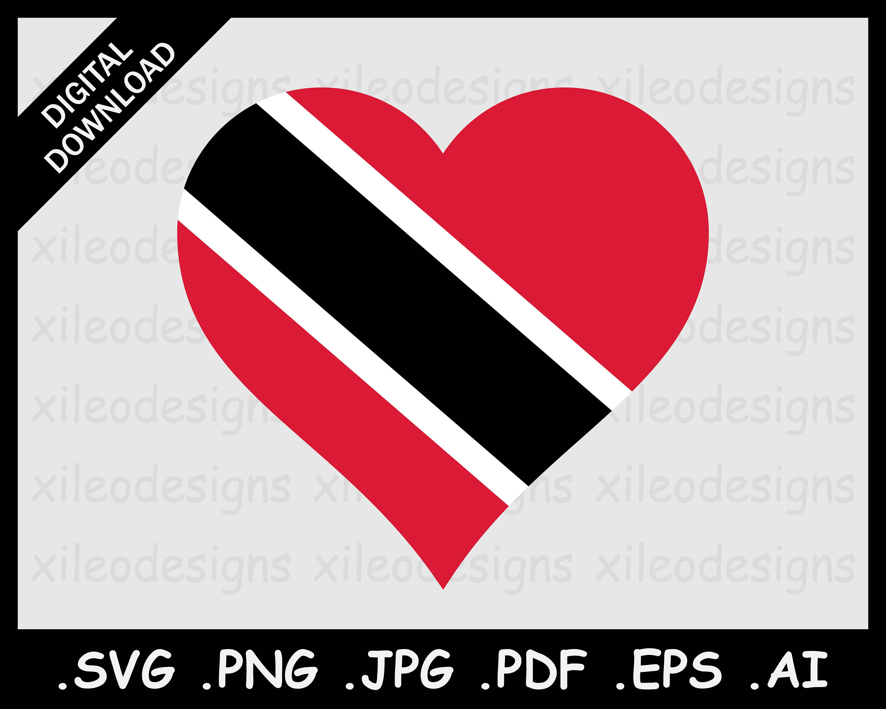 Trinidad and tobago heart flag svg love shape country national flag cricut cut file digital symbol clipart vector png eps jpg jpeg pdf ai