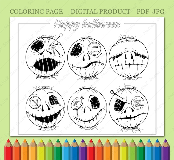 Adult coloring page with halloween horror emoji printable adult coloring page digital download