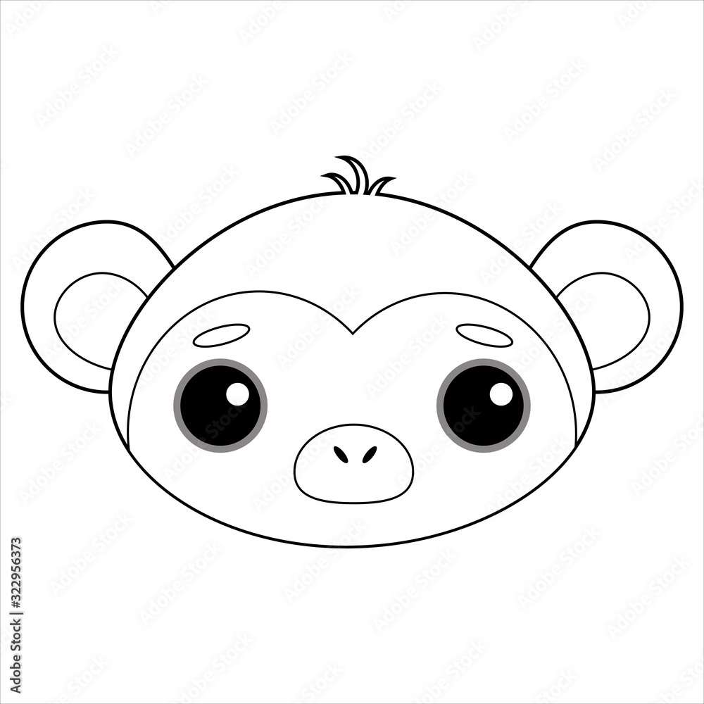 Cute and gentle little monkey vector image on white background sticker in the style of kawaii icon emoji coloring book for children funny symbol of the new year vector