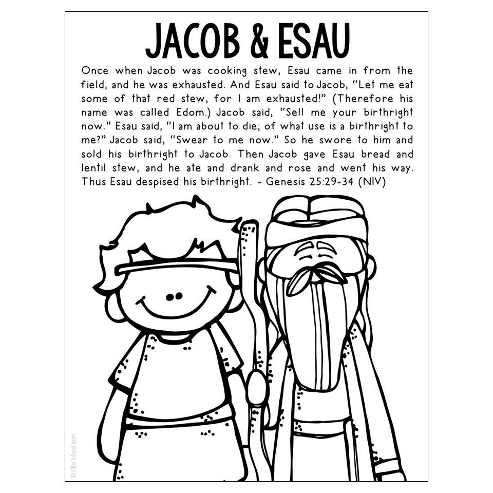 Jacob and esau bible story coloring page activity sunday school lesson plan bible study unit for kids old testament for kids