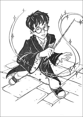 Harry with his magic stick coloring page free printable coloring pages