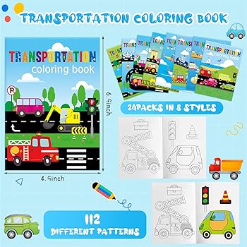 Kosiz pieces transportation coloring books for kids traffic theme diy art drawing book party favors airplanes vehicles and ships color booklets bulk for birthday party gift goodie bag filler