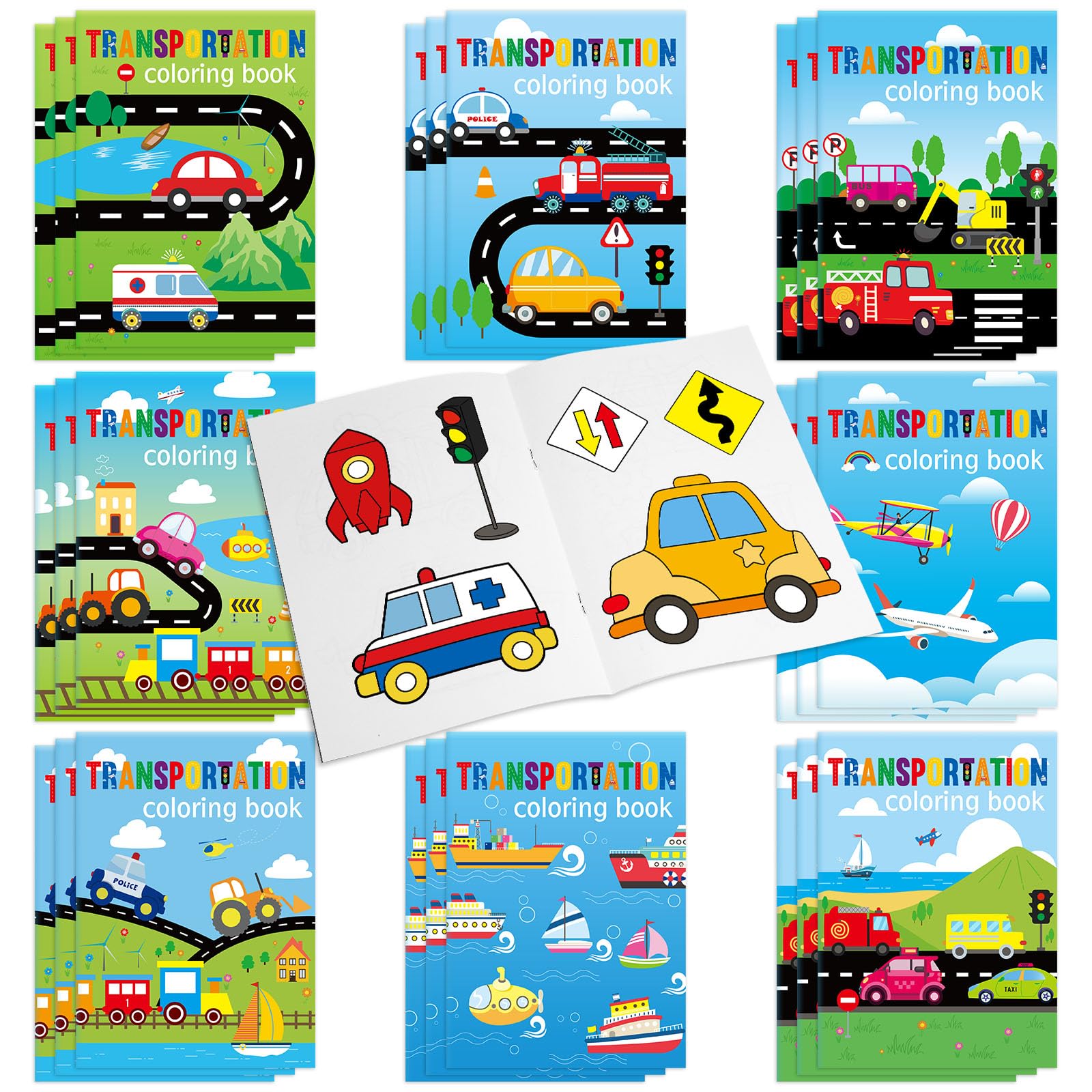 Kosiz pieces transportation coloring books for kids traffic theme diy art drawing book party favors airplanes vehicles and ships color booklets bulk for birthday party gift goodie bag filler