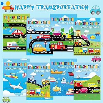 Kosiz pieces transportation coloring books for kids traffic theme diy art drawing book party favors airplanes vehicles and ships color booklets bulk for birthday party gift goodie bag filler