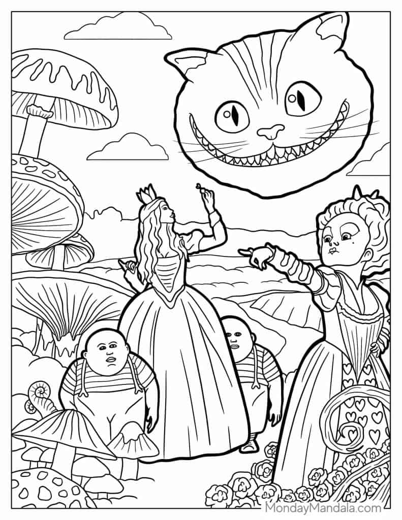 Alice in wonderland coloring pages free pdf printables