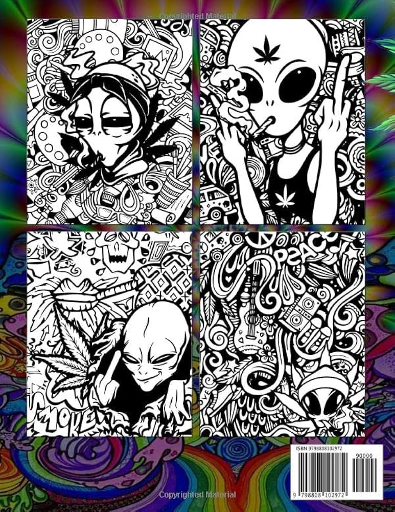 Alien stoner coloring book psychedelic space trip with cartoon aliens coloring pages with amazing illustrations for all ages boys girls relieving stress relaxation joy rainbow books