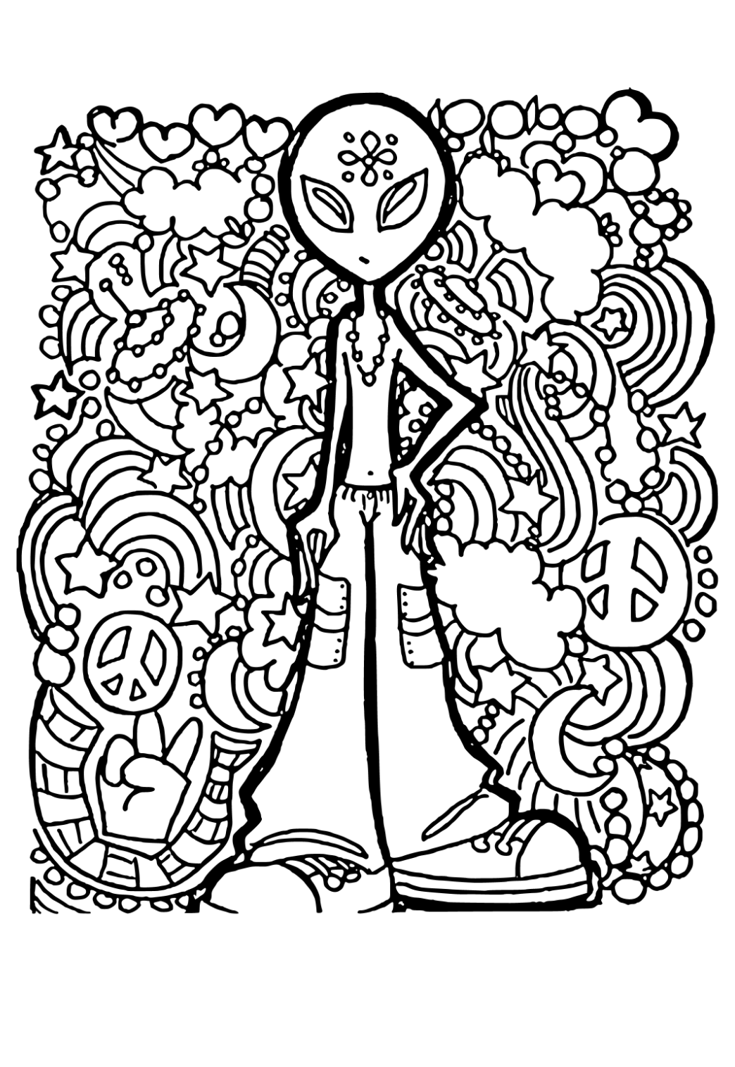 Free printable stoner alien coloring page for adults and kids