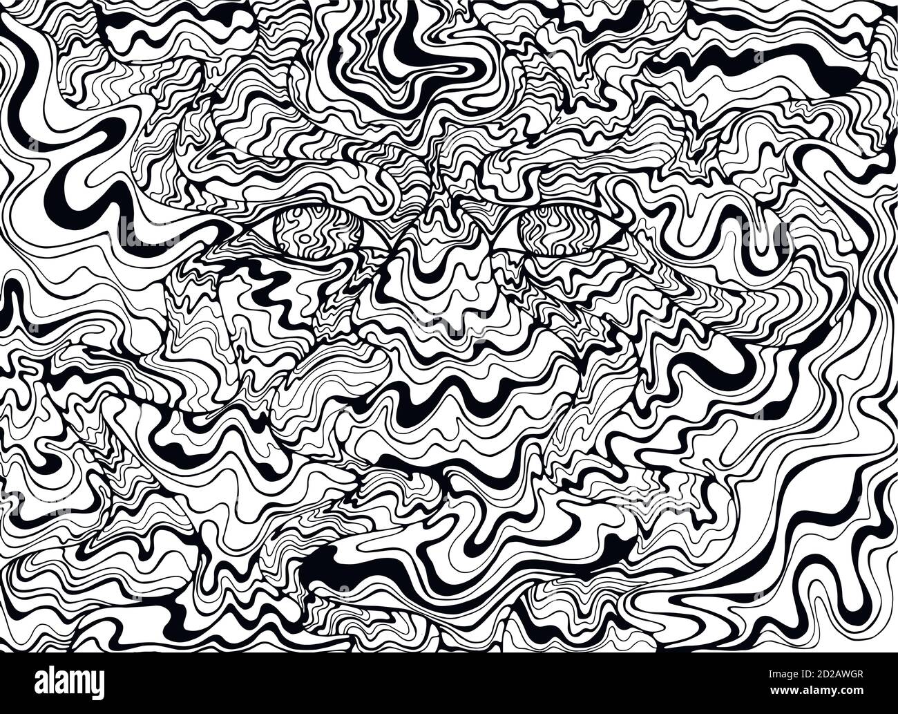 Coloring page psychedelic alien eyes with waves fantastic art stock vector image art