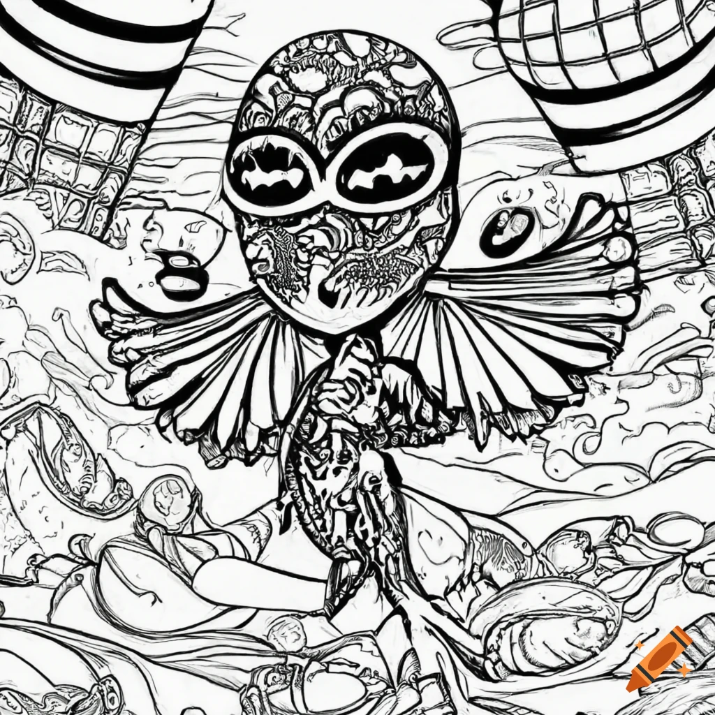 Detailed black and white coloring page of cute aliens flying over las vegas for a coloring book on