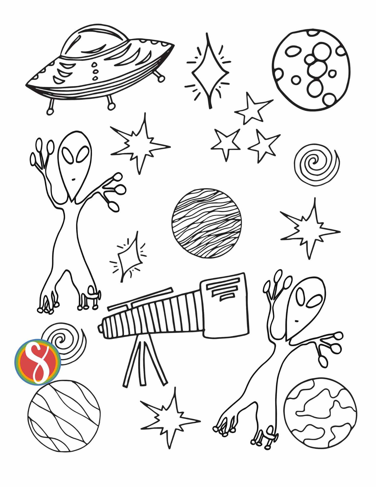 Free alien coloring pages â stevie doodles