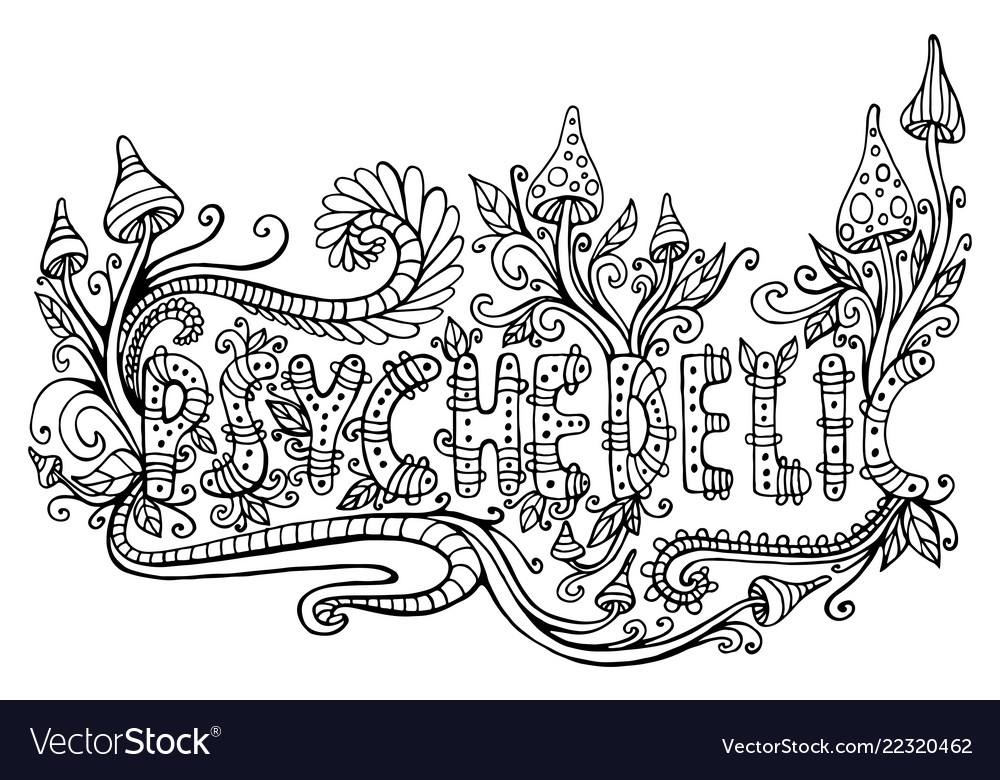 Coloring page for adults with word psychedelic vector image