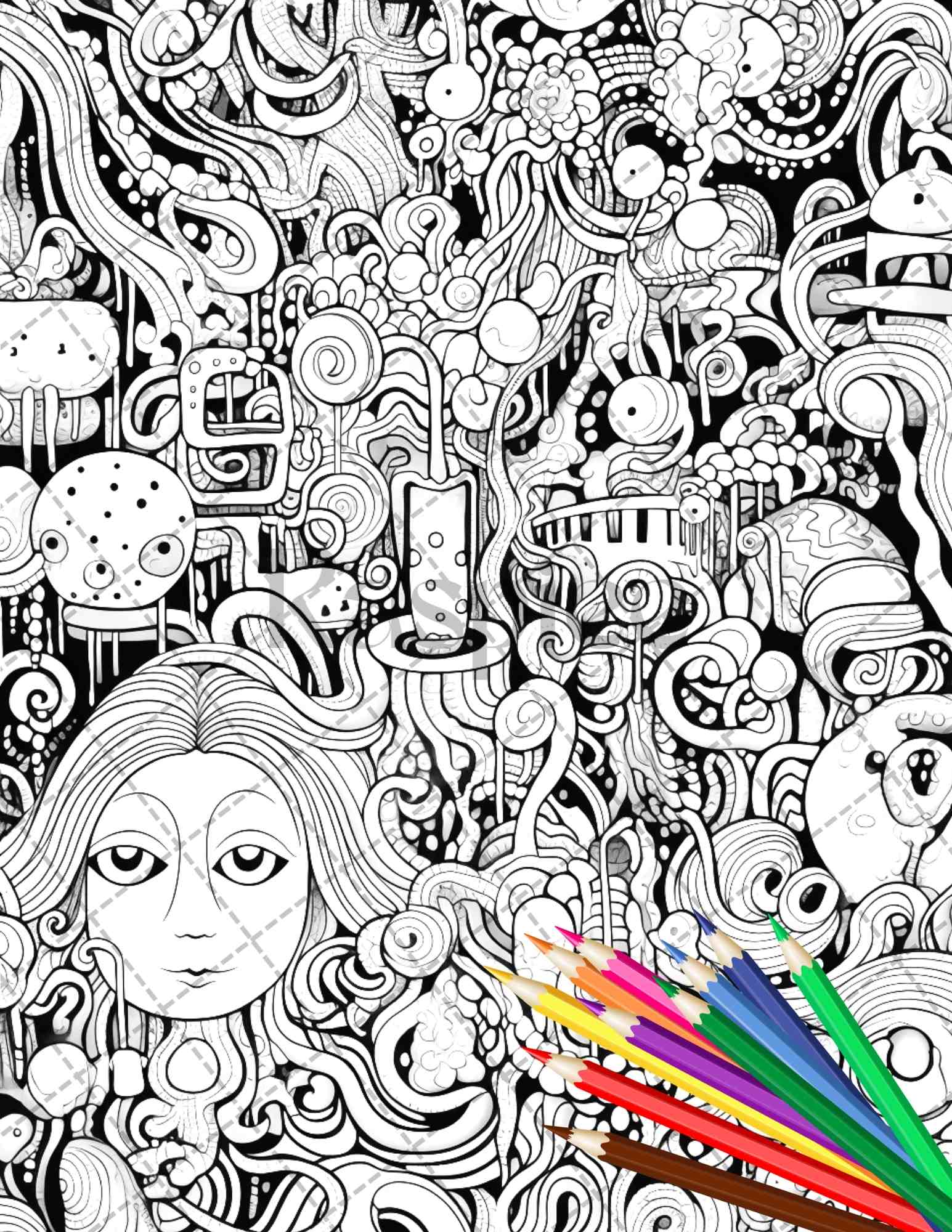 Psychedelic trippy coloring book printable for adults grayscale color â coloring