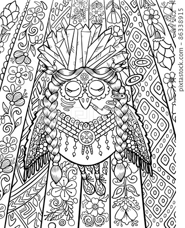 Ethnic shamanic owl bird adult coloring book