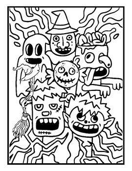 Halloween doodle coloring pages by qetsy tpt