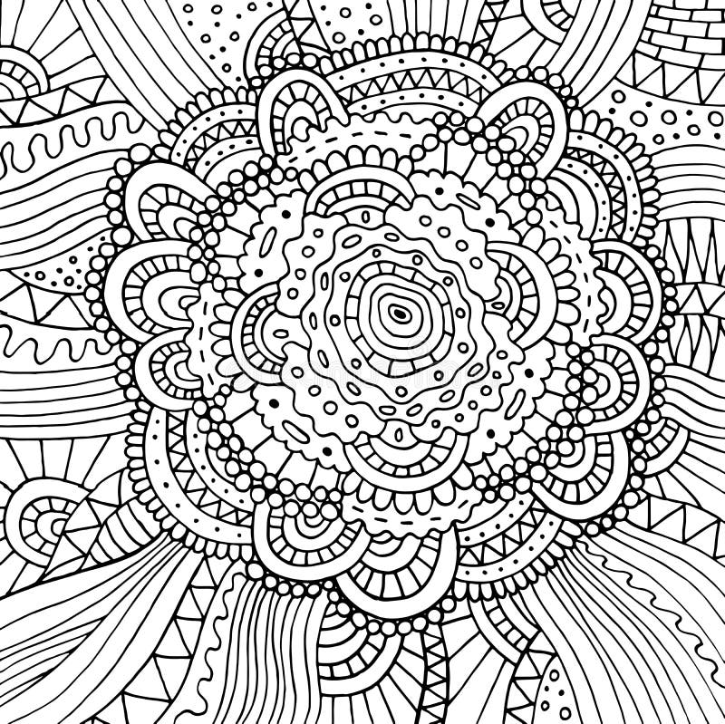 Floral doodle trippy psychedelic mandala artwork line black and white realistic drawing antistress coloring page for adults stock vector