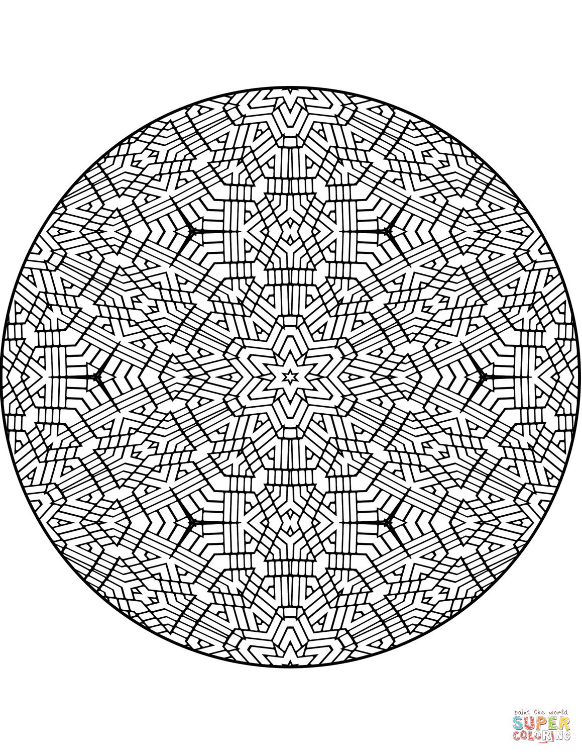 Trippy mandala with stars coloring page free printable coloring pages