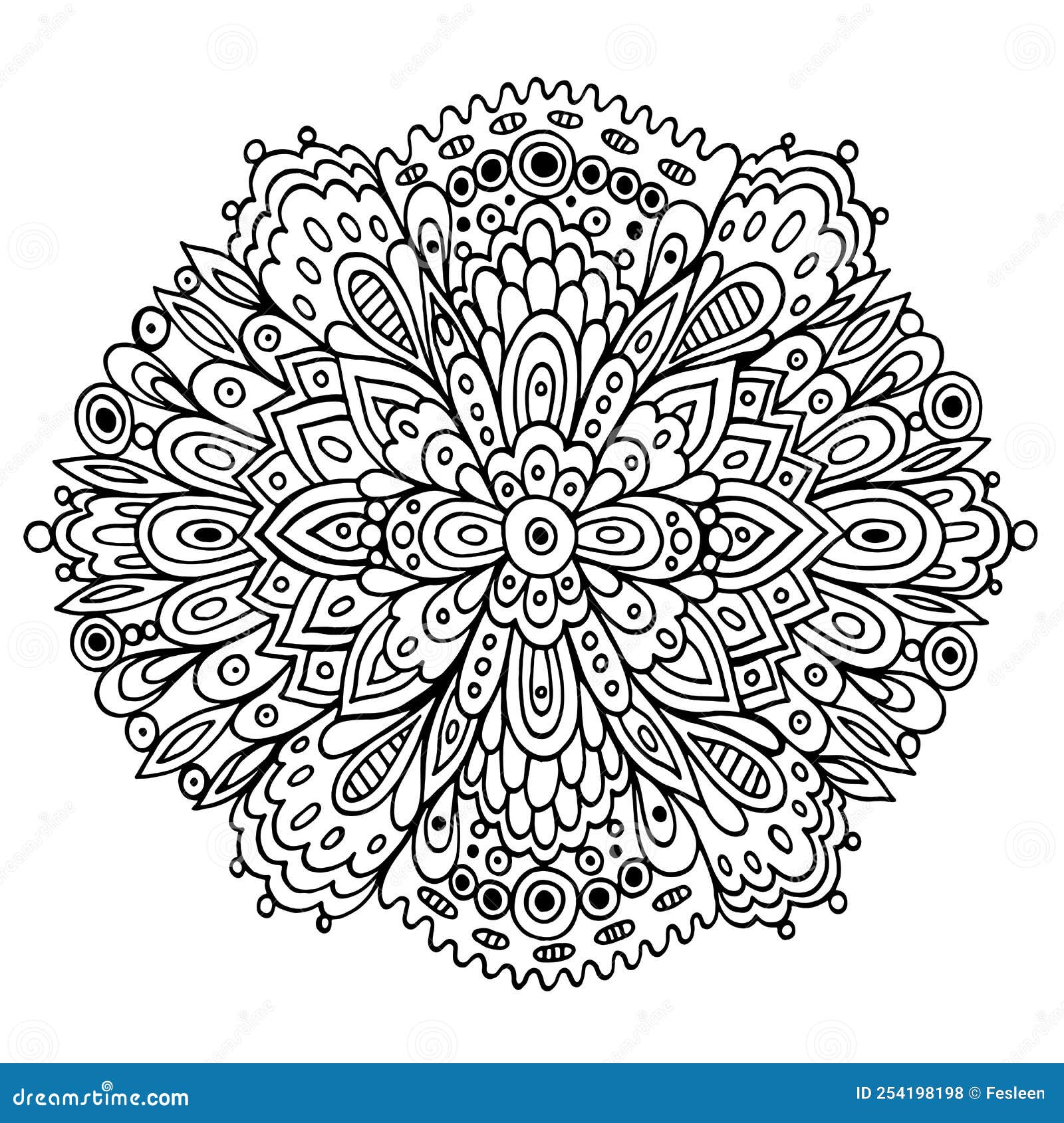 Floral mandala with flowers and leaves doodle fantasy coloring page for adults fantastic ornated trippy pattern stock vector