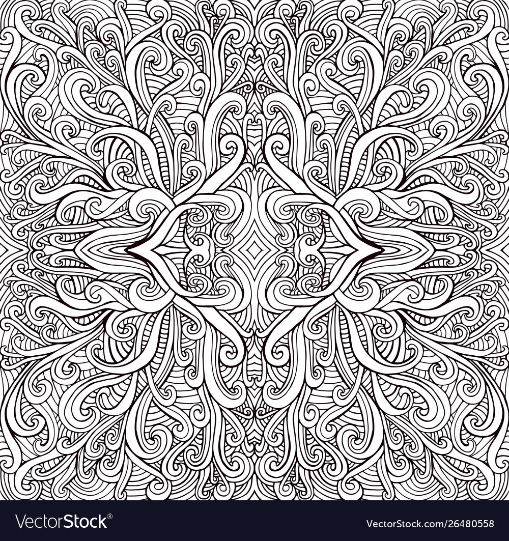 Coloring page psychedelic mandala waves ornament vector image