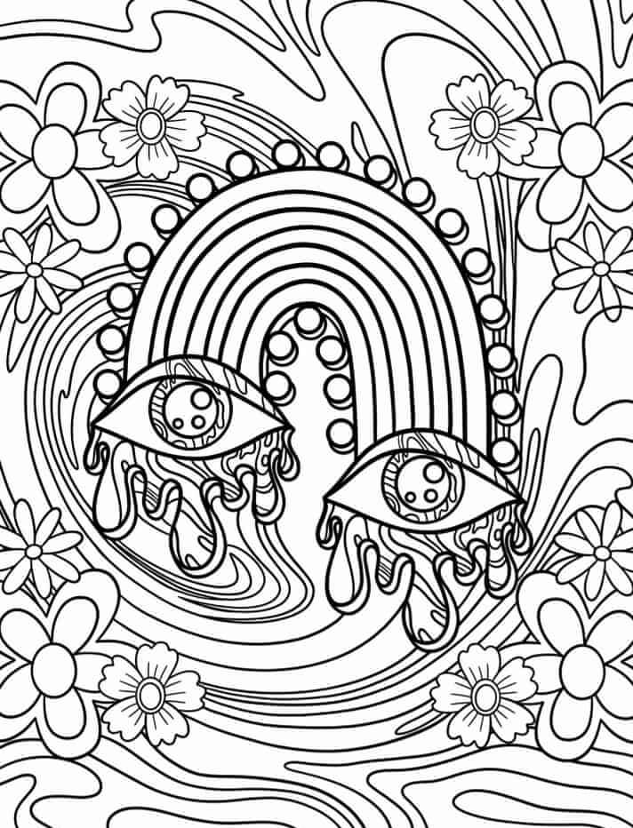 Eyes with flowers trippy coloring page