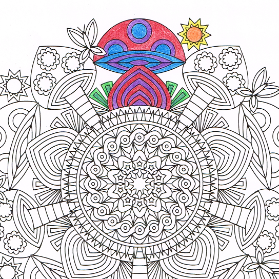 Candy hippie â plump fungi mandala coloring page big mushrooms