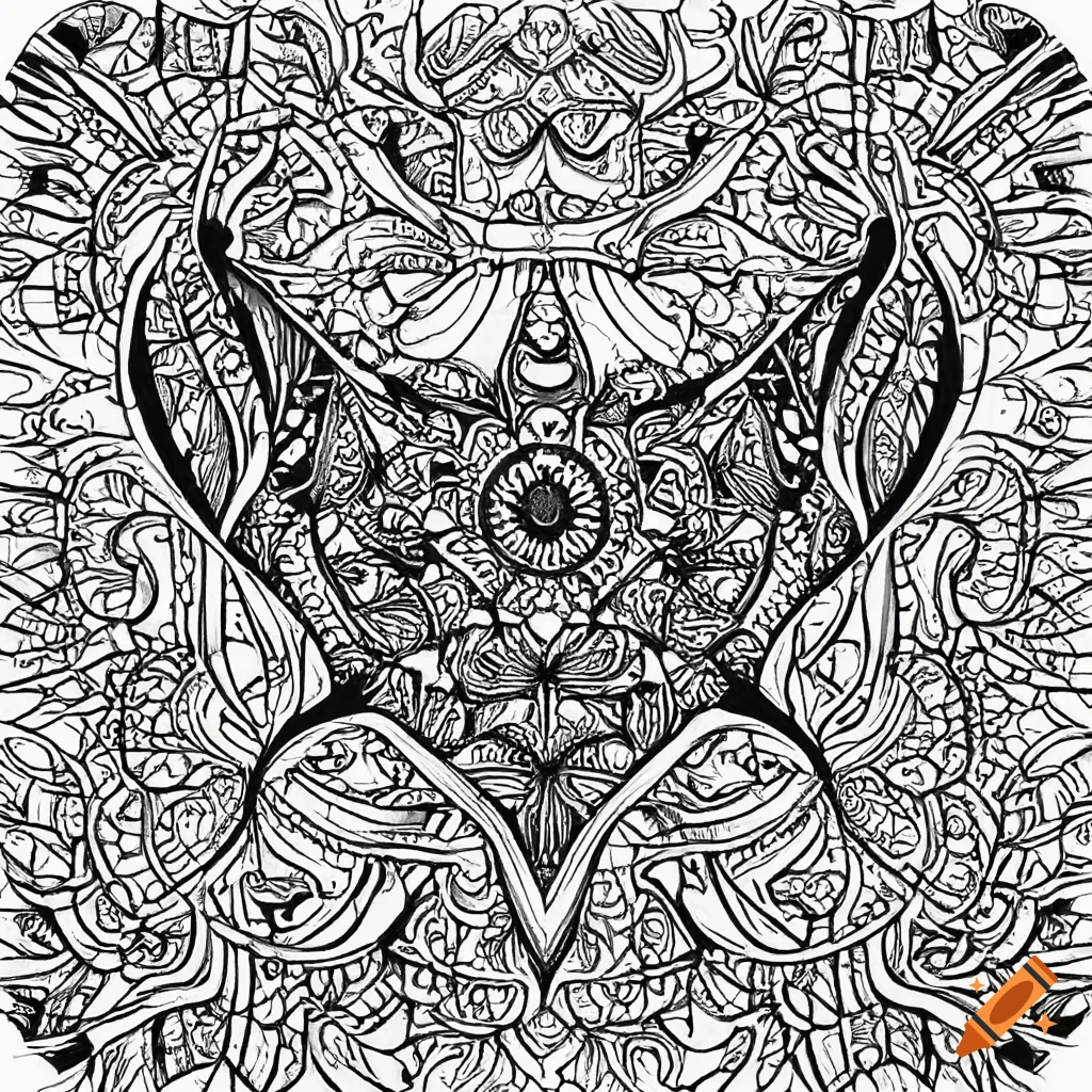 Manta ray outline with mandalas drawing black and white coloring page on