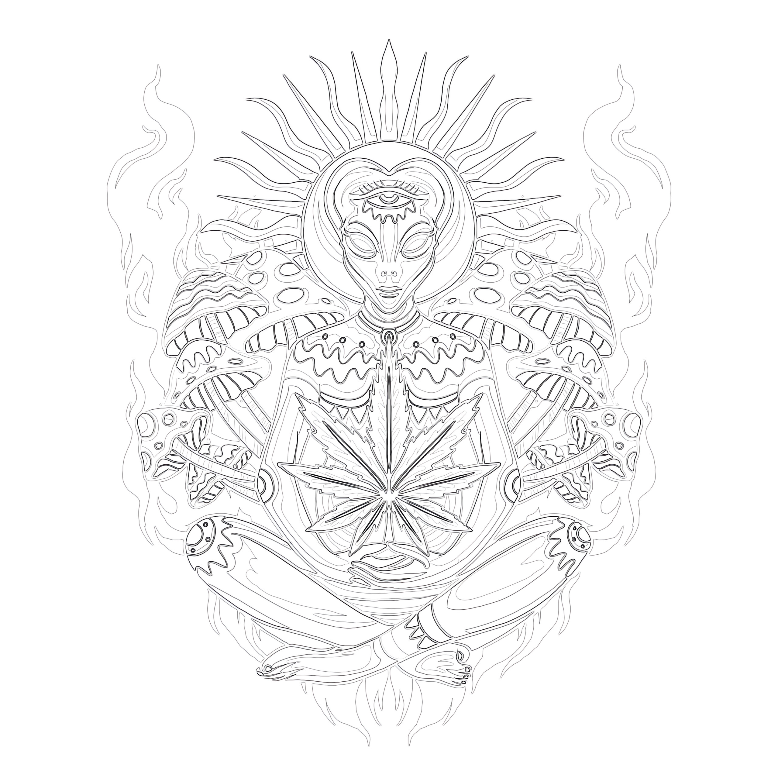 Printable adult psychedelic marijuana coloring page