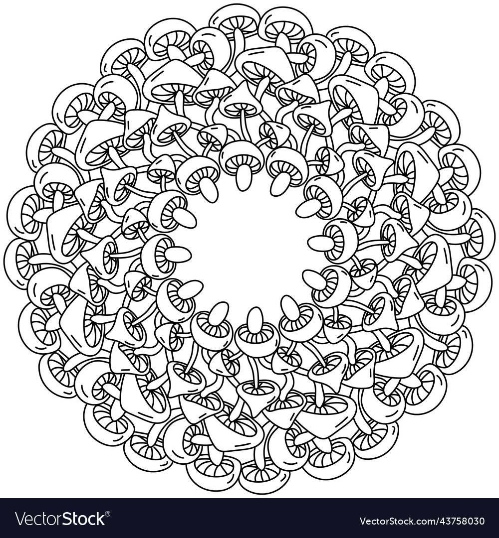 Mushroom mandala coloring page in the form vector image