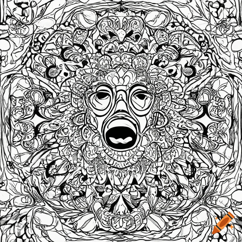 Coloring page for adults mandala emotionsanger fear white background clean line art fine line art