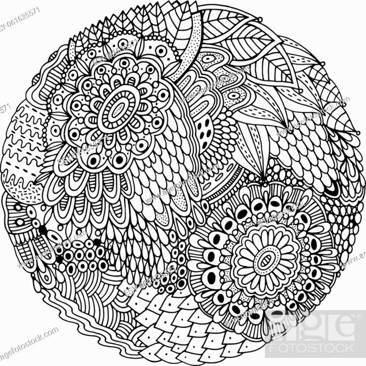 Floral mandala with flowers and leaves doodle shamanic coloring page for adults stock vector vector and low budget royalty free image pic esy