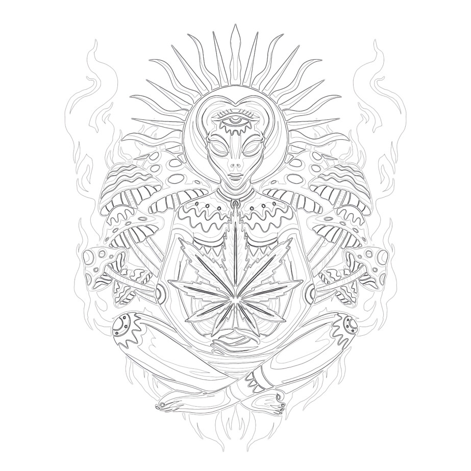 Printable adult psychedelic marijuana coloring page