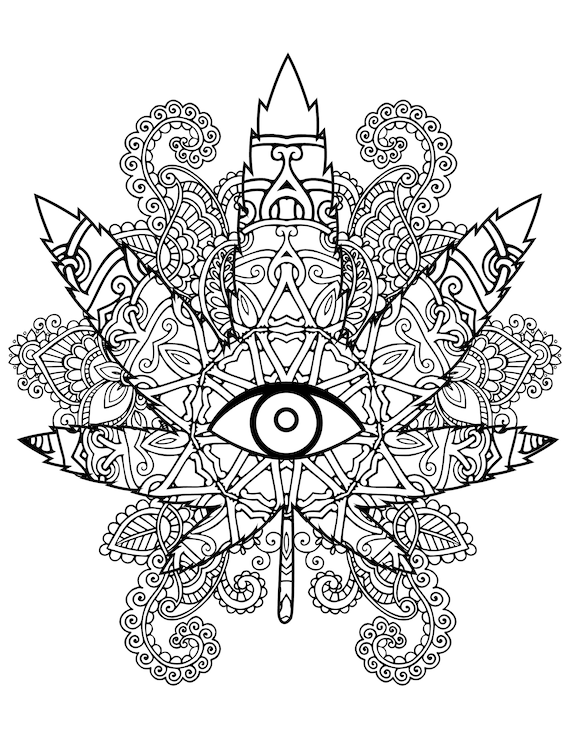 Printable trippy marijuana coloring page digital download stoner weeds cannabiss artwork